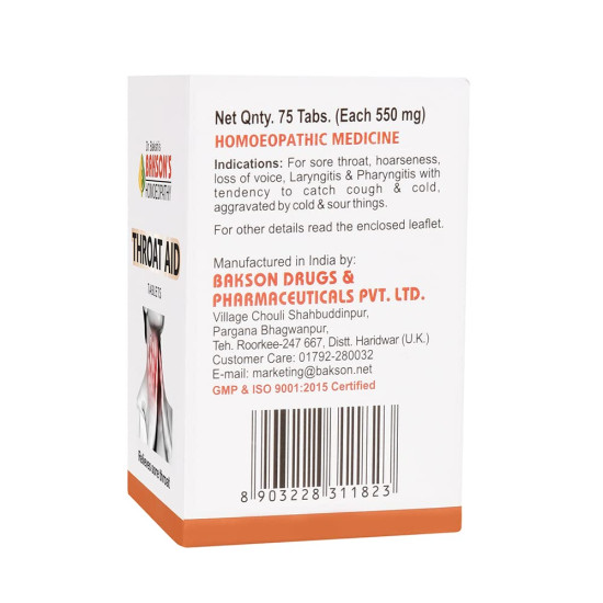 Dr. Bakshi's Bakson Throat Aid Tablets - Natural Sore Throat Relief