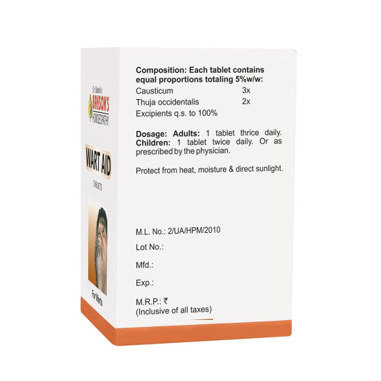 Dr. Bakshi's BAKSON'S HOMOEOPATHY WART AID TABLETS - Effective Wart Relief