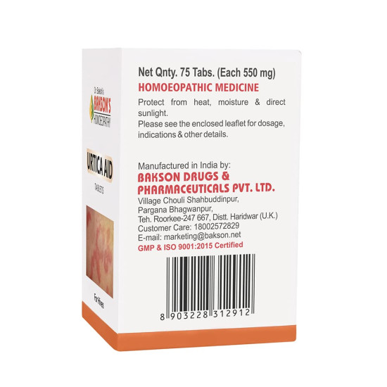 Dr. Bakshi's Bakson's Homoeopathy Urtica Aid Tablets - Effective Relief for Itching & Stinging Pains