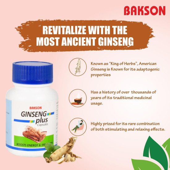 Dr. Bakshi's Bakson's Homeopathy Ginseng Plus Capsules - Boost Energy & Immunity