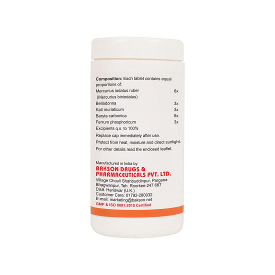 Dr. Bakshi's Bakson's Homeopathy Tonsil Aid Tablets - 200 Tabs - Relief for Tonsillitis