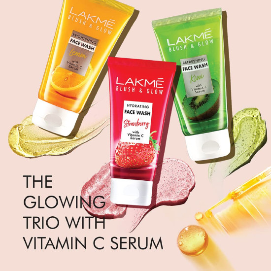 Lakme Blush & Glow Hydrating Strawberry Facewash with Vitamin C Serum - Hydrated & Glowing Skin