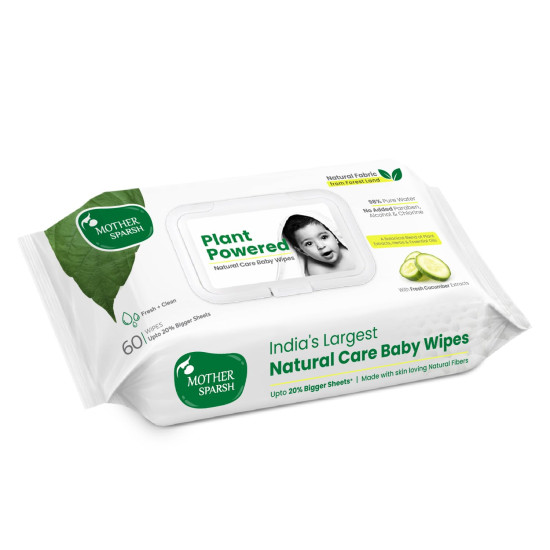 Mother Sparsh Natural Care Baby Wipes - 100% Plant Made Fabric with Cucumber