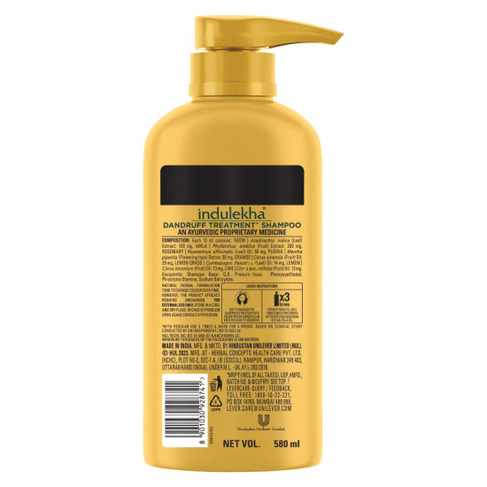 Indulekha Dandruff Treatment Shampoo 580 ml - Ayurvedic Anti-Dandruff Solution