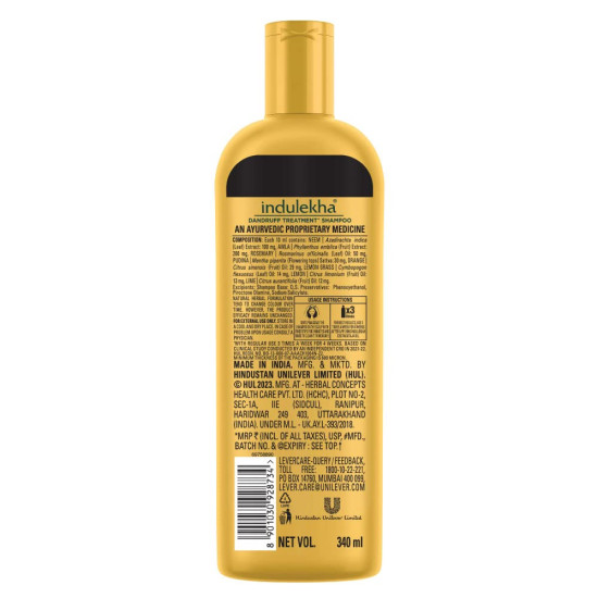 Indulekha Dandruff Treatment Shampoo 340 Ml - Ayurvedic Dandruff Solution