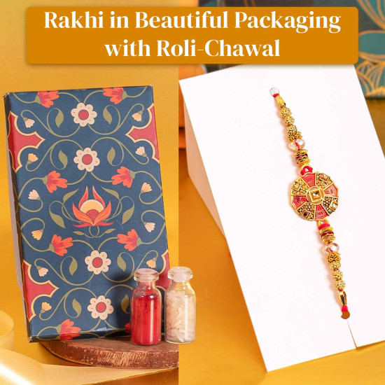 Anmol Rakhi Gift Hamper - 7 Items Combo Pack - Chocolate Coated Almonds & Cashews