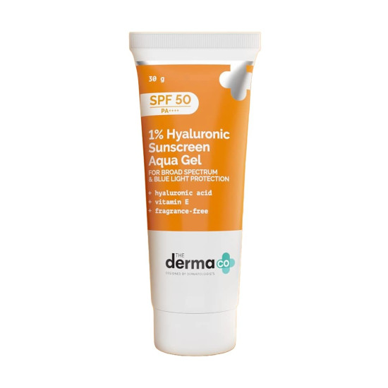 The Derma Co 1% Hyaluronic Sunscreen SPF 50 Aqua Gel - Lightweight & Blue Light Protection