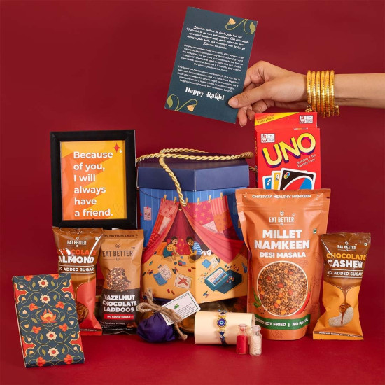 Yaadon Ka Dabba - 10-Item Rakhi Gift Hamper with Evil Eye Rakhi Yaadon Ka Dabba - 10-Item Rakhi Gift Hamper with Evil Eye Rakhi