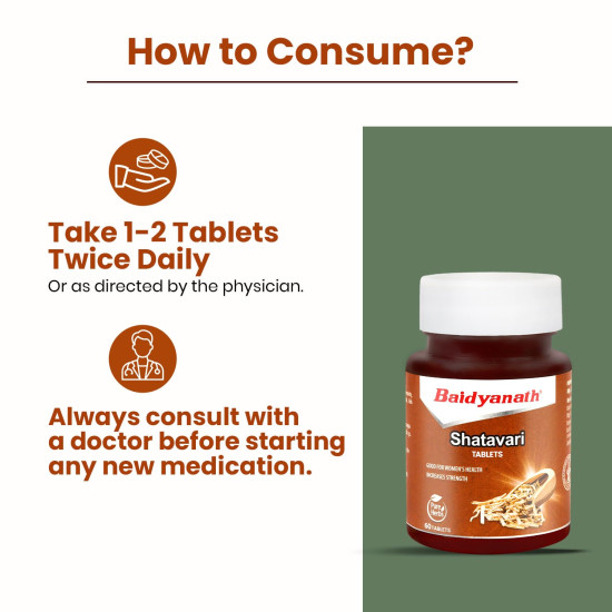 Baidyanath Shatavari Tablets: Hormonal Balance and Wellness Support for Women - 60 Tab (Pack of 1)