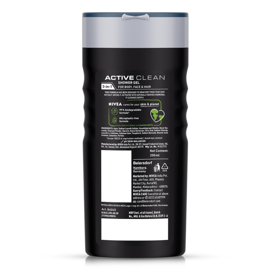 Nivea Active Clean Body Wash with Active Charcoal - Refreshing Cleanse
