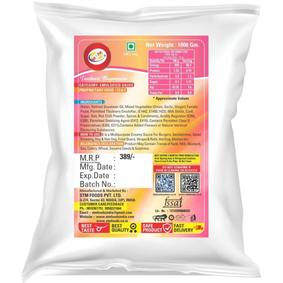 Am 2 Pm Tandoori Mayonnaise 1kg - Multipurpose Creamy Sauce