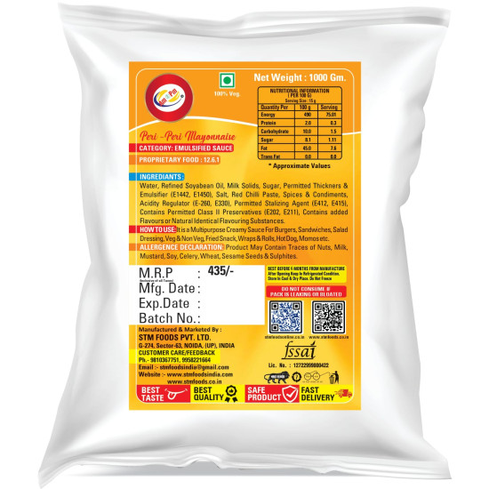 Am 2 Pm Peri Peri Mayonnaise - 100% Vegetarian Creamy Mayo