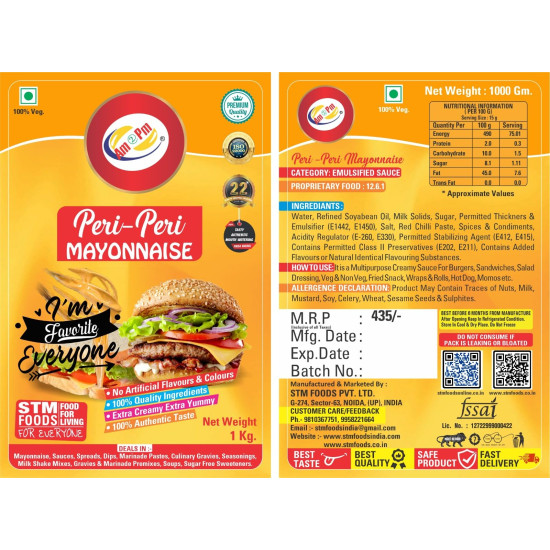 Am 2 Pm Peri Peri Mayonnaise - 100% Vegetarian Creamy Mayo