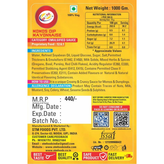 Am 2 Pm - Momos Dip Multiopurpose Unique Creamy Herby & Crunchy Sauce - 1 Kg