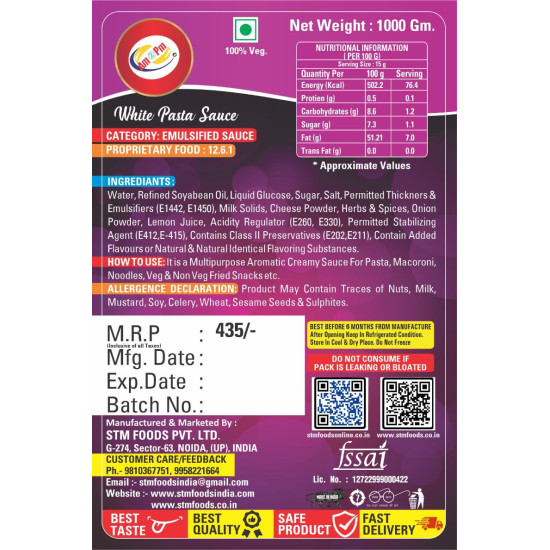 Am 2 Pm White Pasta Sauce - Creamy Sauce for Pasta & Snacks