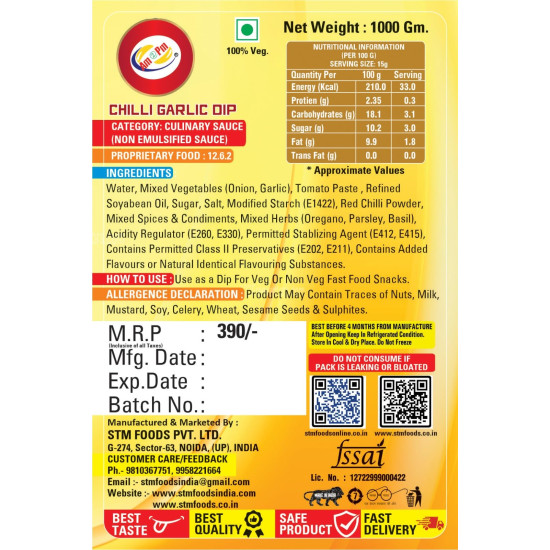 Am 2 Pm Chilli Garlic Dip - Spicy Sauce for Veg and Non-Veg Snacks
