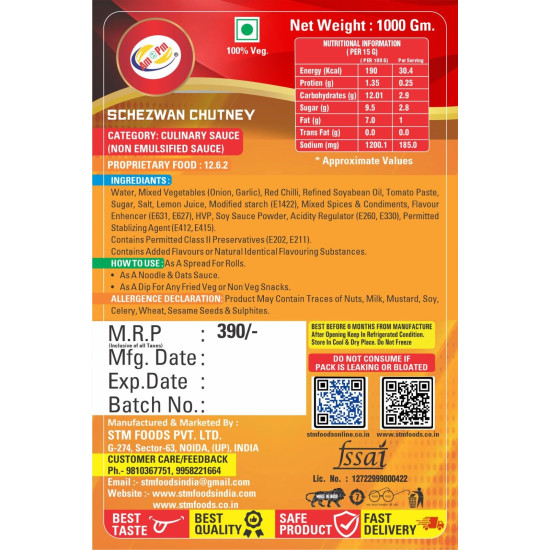 Am 2 Pm Schezwan Chutney - Spicy Chinese Stir-Fry Sauce 1Kg