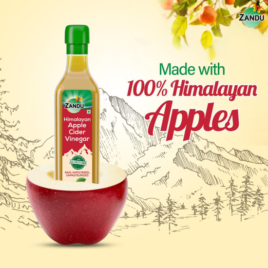 Zandu Himalayan Apple Cider Vinegar| Goodness of 2x Mother of Vinegar| Sourced from Himalayan Farms| Raw, Unfiltered & Unpasteurized Ayurvedic ACV 500ml