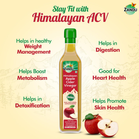 Zandu Himalayan Apple Cider Vinegar| Goodness of 2x Mother of Vinegar| Sourced from Himalayan Farms| Raw, Unfiltered & Unpasteurized Ayurvedic ACV 500ml