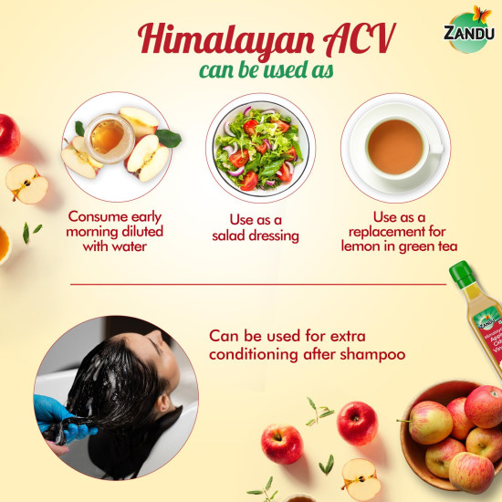 Zandu Himalayan Apple Cider Vinegar| Goodness of 2x Mother of Vinegar| Sourced from Himalayan Farms| Raw, Unfiltered & Unpasteurized Ayurvedic ACV 500ml