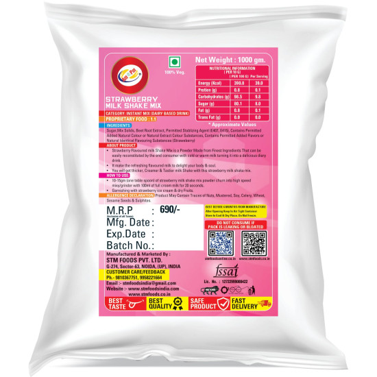 Am 2 Pm - Premium Silky Smoothy Strawberry Milkshake Mix - Instant Premix Drink