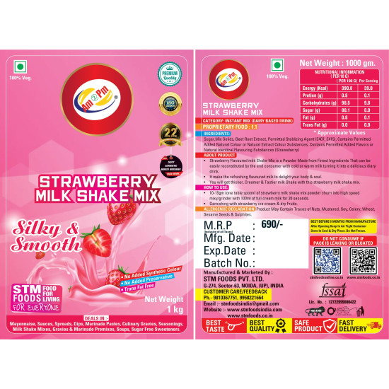 Am 2 Pm - Premium Silky Smoothy Strawberry Milkshake Mix - Instant Premix Drink