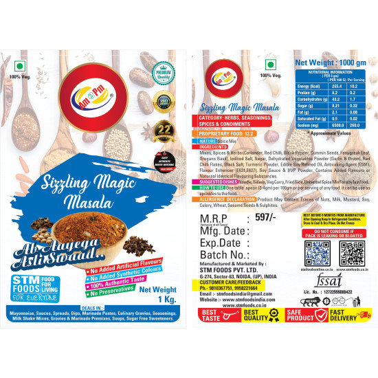 Am 2 Pm Sizzling Magic Masala 1kg - Enhance Your Dishes with Authentic Indian Flavor