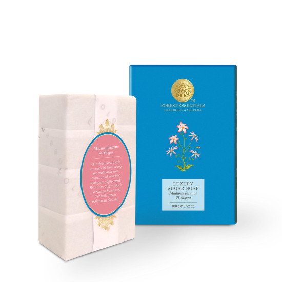 Forest Essentials Luxury Sugar Soap - Madurai Jasmine & Mogra | Ayurvedic Handmade Soap