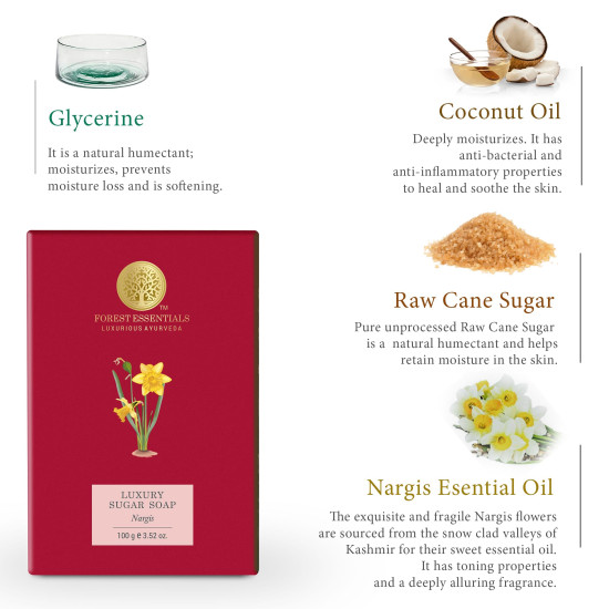 Forest Essentials Luxury Sugar Soap - Nargis | Ayurvedic Handmade Organic Bath Soap