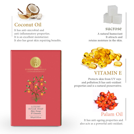 Forest Essentials Luxury Sugar Soap - Bitter Orange & Cinnamon Ayurvedic Handmade Soap