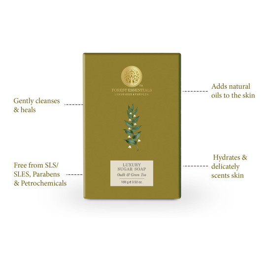 Forest Essentials Luxury Sugar Soap - Oudh & Green Tea | Smooth & Soft Skin
