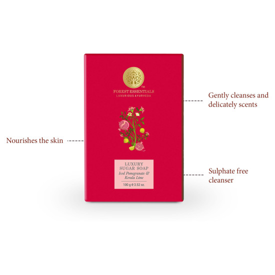 Forest Essentials Luxury Sugar Soap - Iced Pomegranate & Kerala Lime - Ayurvedic Handmade Soap