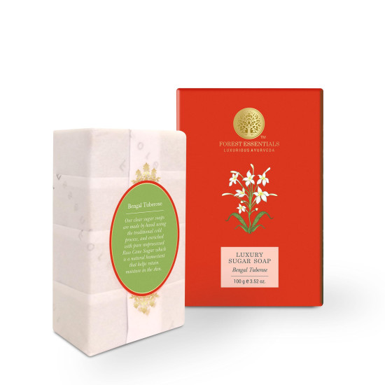 Forest Essentials Luxury Sugar Soap - Bengal Tuberose | Ayurvedic Handmade Organic Bath Soap