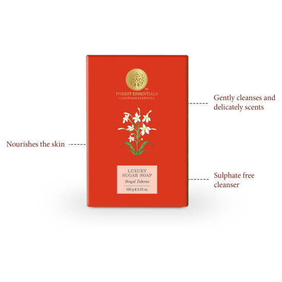 Forest Essentials Luxury Sugar Soap - Bengal Tuberose | Ayurvedic Handmade Organic Bath Soap