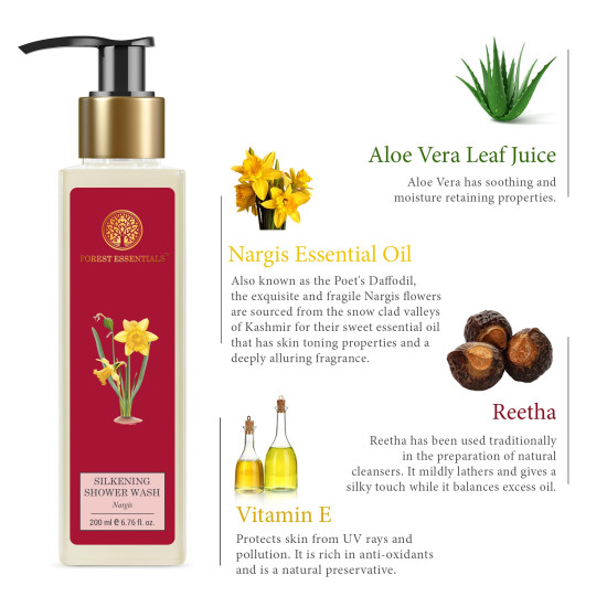 Forest Essentials Silkening Shower Wash Nargis - Ayurvedic Natural Body Wash