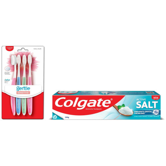 Colgate Active Salt Toothpaste & Sensitive Soft Bristles Toothbrush - Daily Germ Protection & Gentle Cleaning
