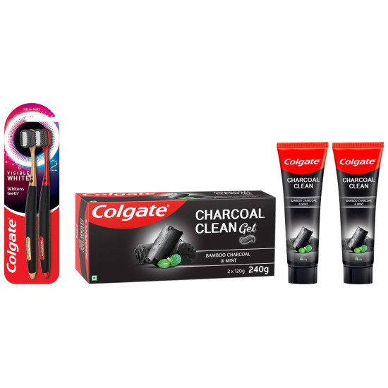 Colgate Visible White O2 Toothbrush & Charcoal Clean Toothpaste - Revolutionary Whitening & Deep Cleaning