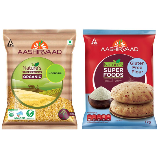 Aashirvaad Organic Moong Dal Split & Nature's Superfoods Gluten Free Flour - Premium Nutrition