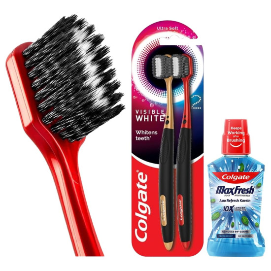 Colgate Visible White O2 Toothbrush & Plax Mouthwash - Advanced Oral Care Solution