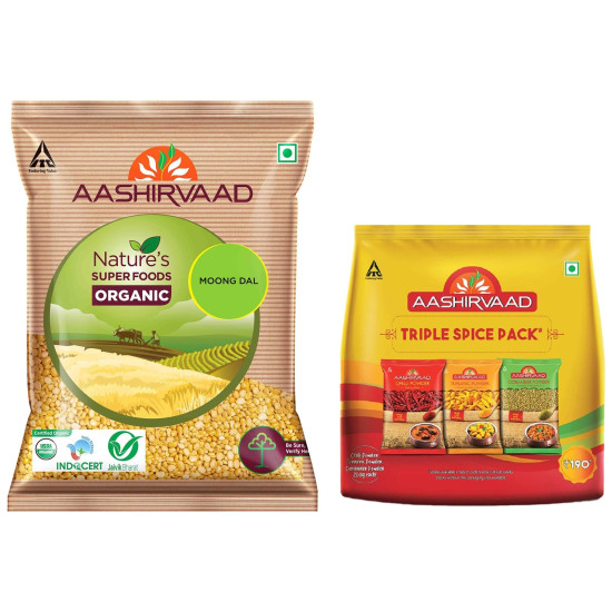 Aashirvaad Organic Moong Dal Split & Spices Combo Pack - Authentic Taste