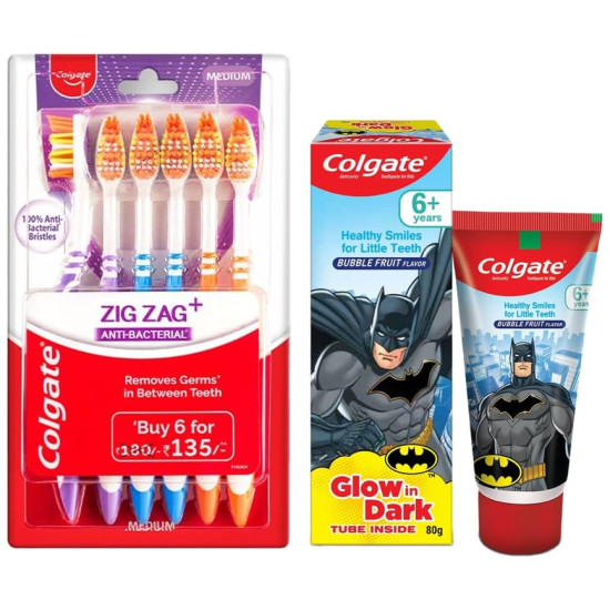 Colgate Batman Anticavity Toothpaste & Colgate ZigZag Manual Toothbrush - Complete Oral Care