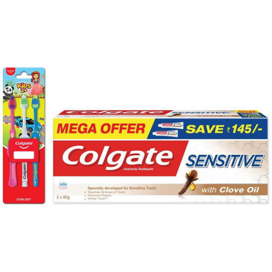 Colgate Sensitive Toothpaste with Clove Oil & Kids Manual Toothbrush - Sensitivity Relief & Gentle Care