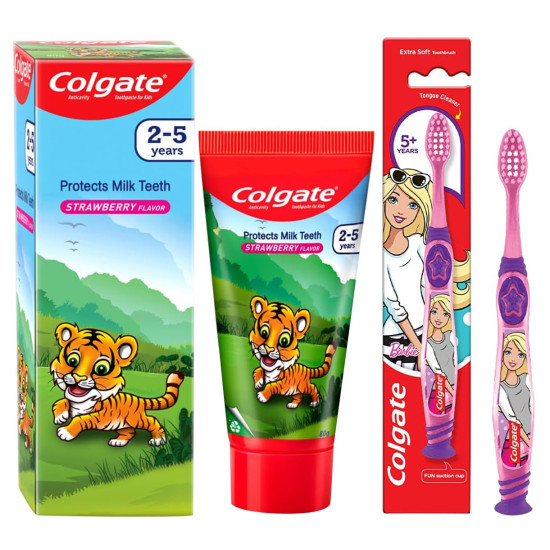 Colgate Kids Anticavity Toothpaste & Barbie Manual Toothbrush - Gentle Oral Care for Children
