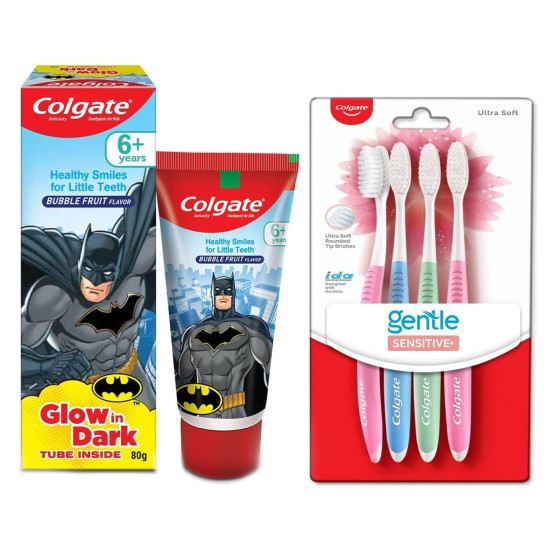 Colgate Batman Anticavity Toothpaste & Sensitive Soft Bristles Toothbrush - Fun & Gentle Oral Care