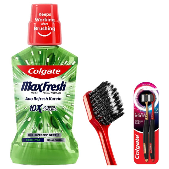 Colgate Visible White O2 Toothbrush & Plax Fresh Tea Mouthwash - Gentle Whitening & Fresh Breath Colgate Visible White O2 Toothbrush & Plax Fresh Tea Mouthwash - Gentle Whitening & Fresh Breath
