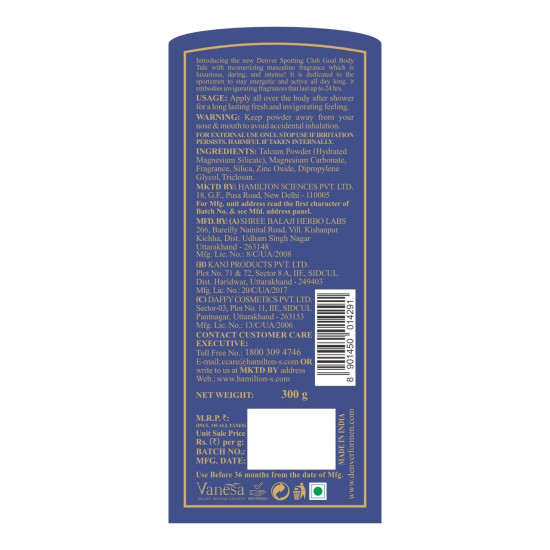 DENVER Goal Talc - 300GM | Scented Talcum Powder for Men