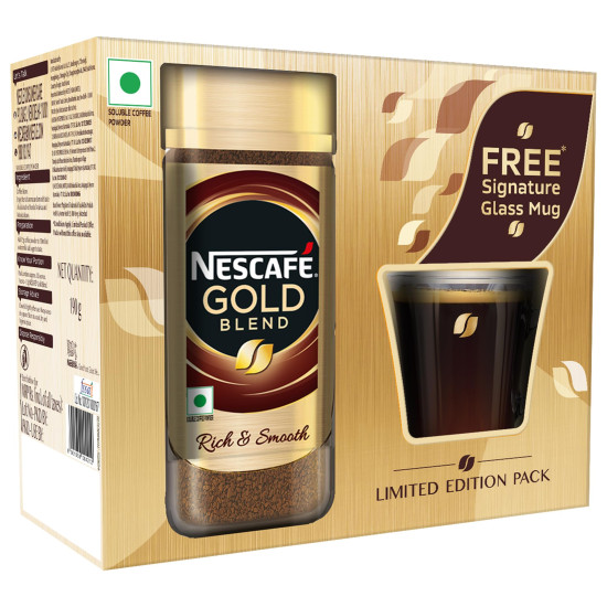 Nescafe Gold Blend Instant Coffee Powder - Limited Edition with Free Signature Glass Mug