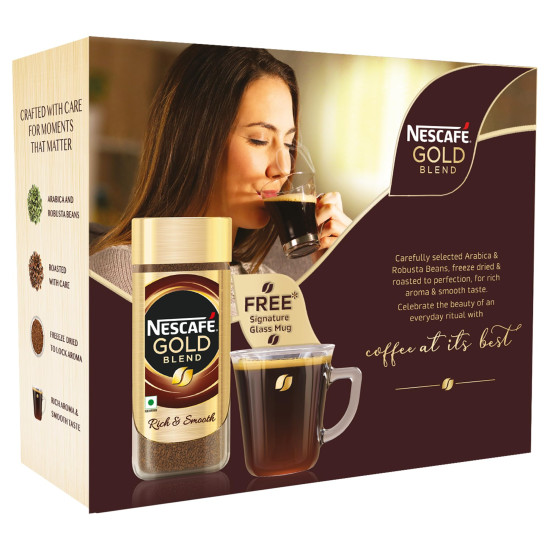 Nescafe Gold Blend Instant Coffee Powder - Limited Edition with Free Signature Glass Mug