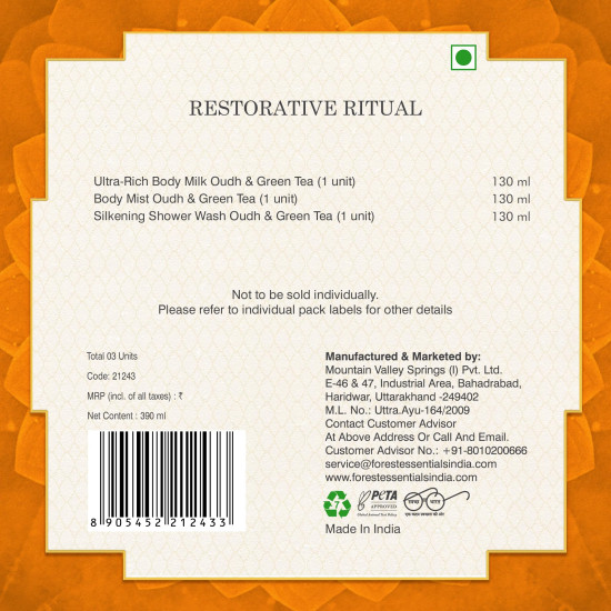 Forest Essentials Restorative Ritual Gift Box Oudh & Green Tea - Luxury Body Care Set