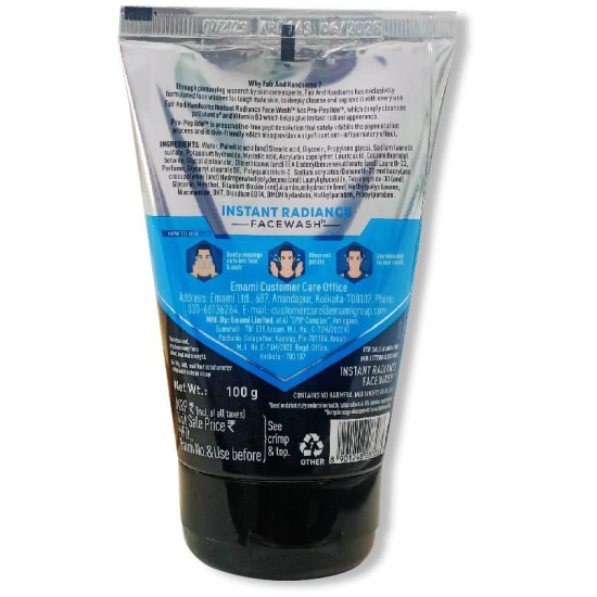 Emami Fair and Handsome Instant Radiance Face Wash 100g - Cool Freshness & Deep Clean